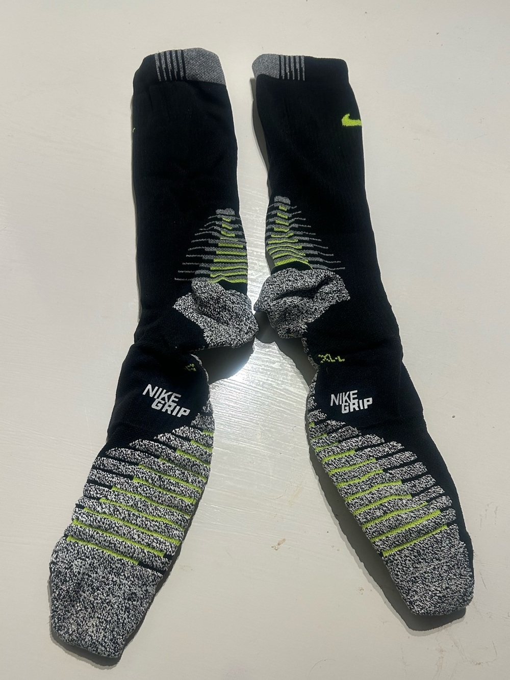 Nike Grip Black Athletic Socks with Volt Accents - Mens Size XL